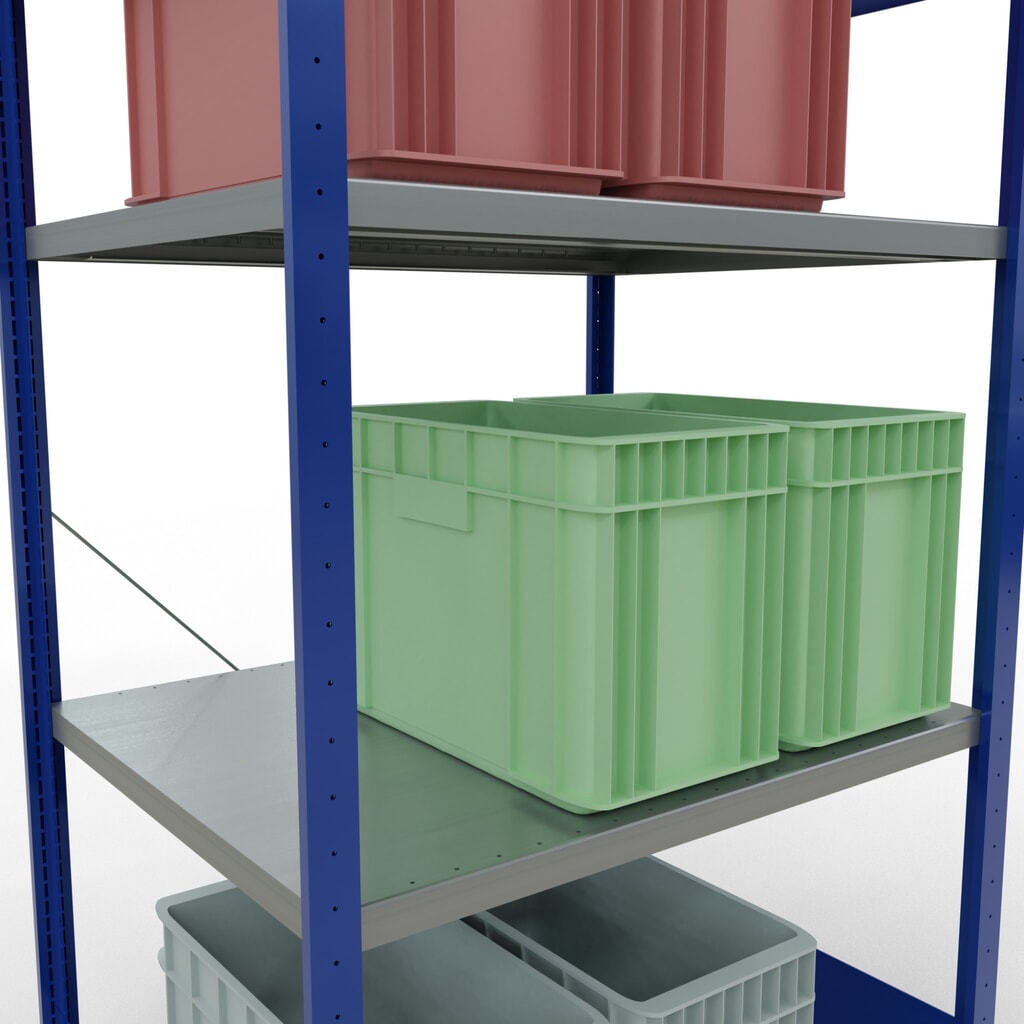Productafbeelding nr. 4: Legbordstelling SCHULTE, gentiaanblauw / verzinkt, met 5 legborden van plaatstaal, vaklast 330 kg, hxbxd 2.000 x 1.060 x 836 mm