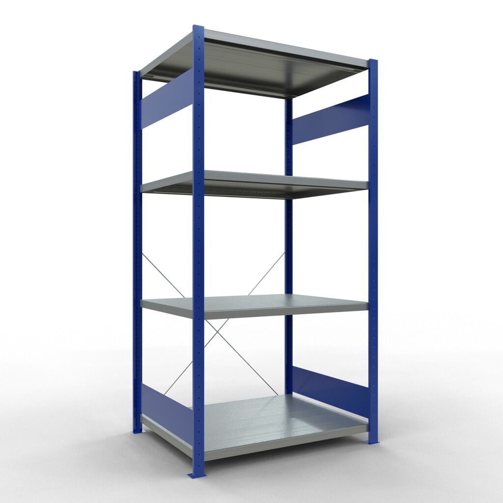 Legbordstelling SCHULTE, gentiaanblauw / verzinkt, met 5 legborden van plaatstaal, vaklast 330 kg, hxbxd 2.000 x 1.060 x 836 mm Product afbeelding: Legbordstelling SCHULTE, gentiaanblauw / verzinkt, met 5 legborden van plaatstaal, vaklast 330 kg, hxbxd 2.000 x 1.060 x 836 mm