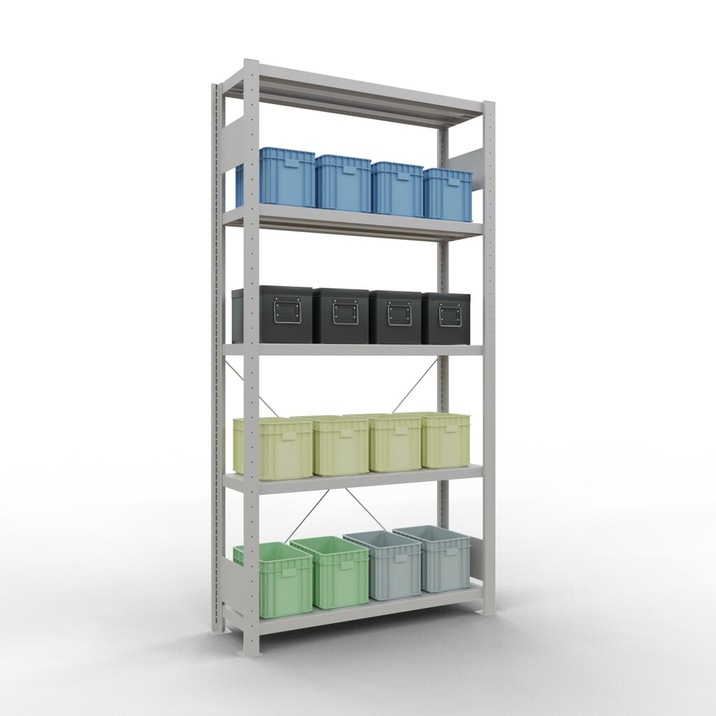 Legbordstelling SCHULTE, lichtgrijs, met 5 legborden van plaatstaal, vaklast 330 kg, hxbxd 2.000 x 1.060 x 336 mm Productafbeelding nr. 3: Legbordstelling SCHULTE, lichtgrijs, met 5 legborden van plaatstaal, vaklast 330 kg, hxbxd 2.000 x 1.060 x 336 mm