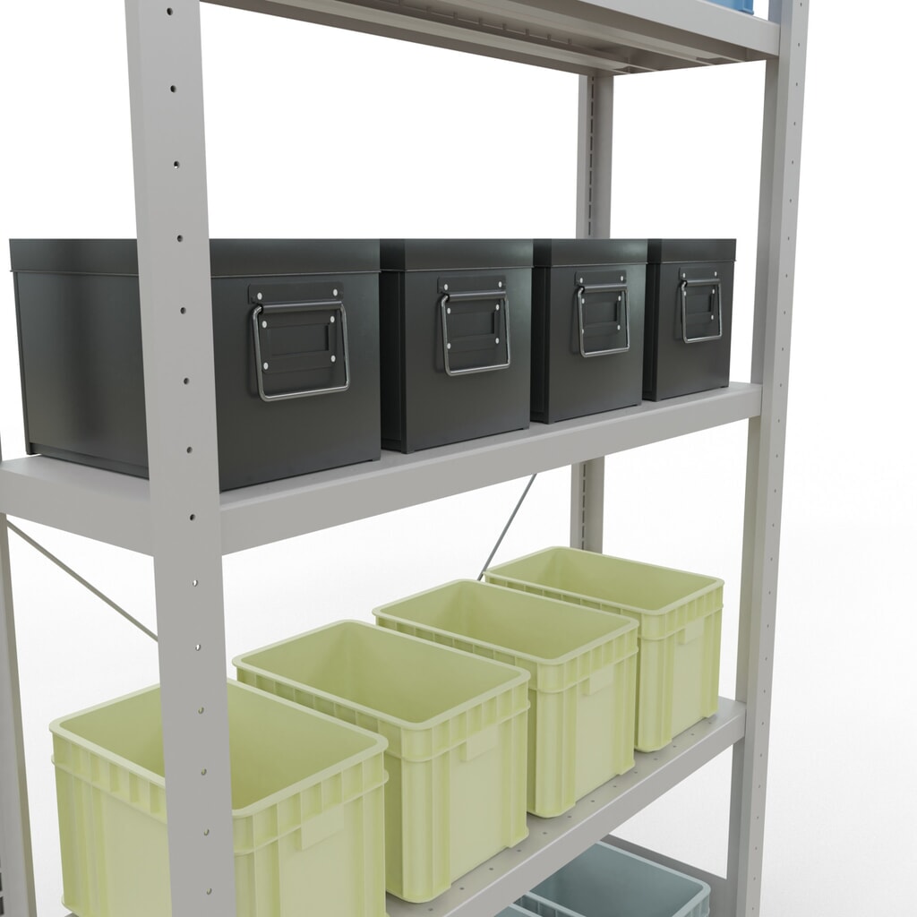Legbordstelling SCHULTE, lichtgrijs, met 5 legborden van plaatstaal, vaklast 330 kg, hxbxd 2.000 x 1.060 x 336 mm Productafbeelding nr. 4: Legbordstelling SCHULTE, lichtgrijs, met 5 legborden van plaatstaal, vaklast 330 kg, hxbxd 2.000 x 1.060 x 336 mm