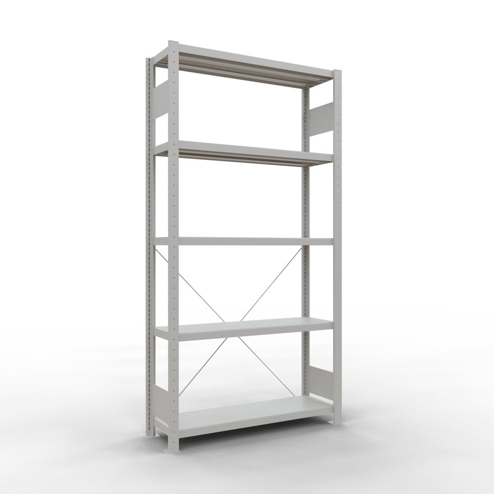 Product afbeelding: Legbordstelling SCHULTE, lichtgrijs, met 5 legborden van plaatstaal, vaklast 330 kg, hxbxd 2.000 x 1.060 x 336 mm