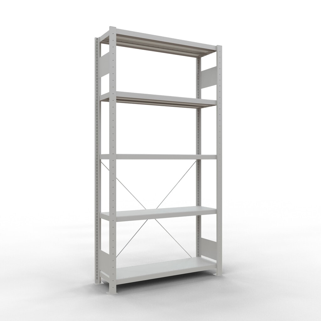 Product afbeelding: Legbordstelling SCHULTE, lichtgrijs, met 5 legborden van plaatstaal, vaklast 330 kg, hxbxd 2.000 x 1.060 x 336 mm