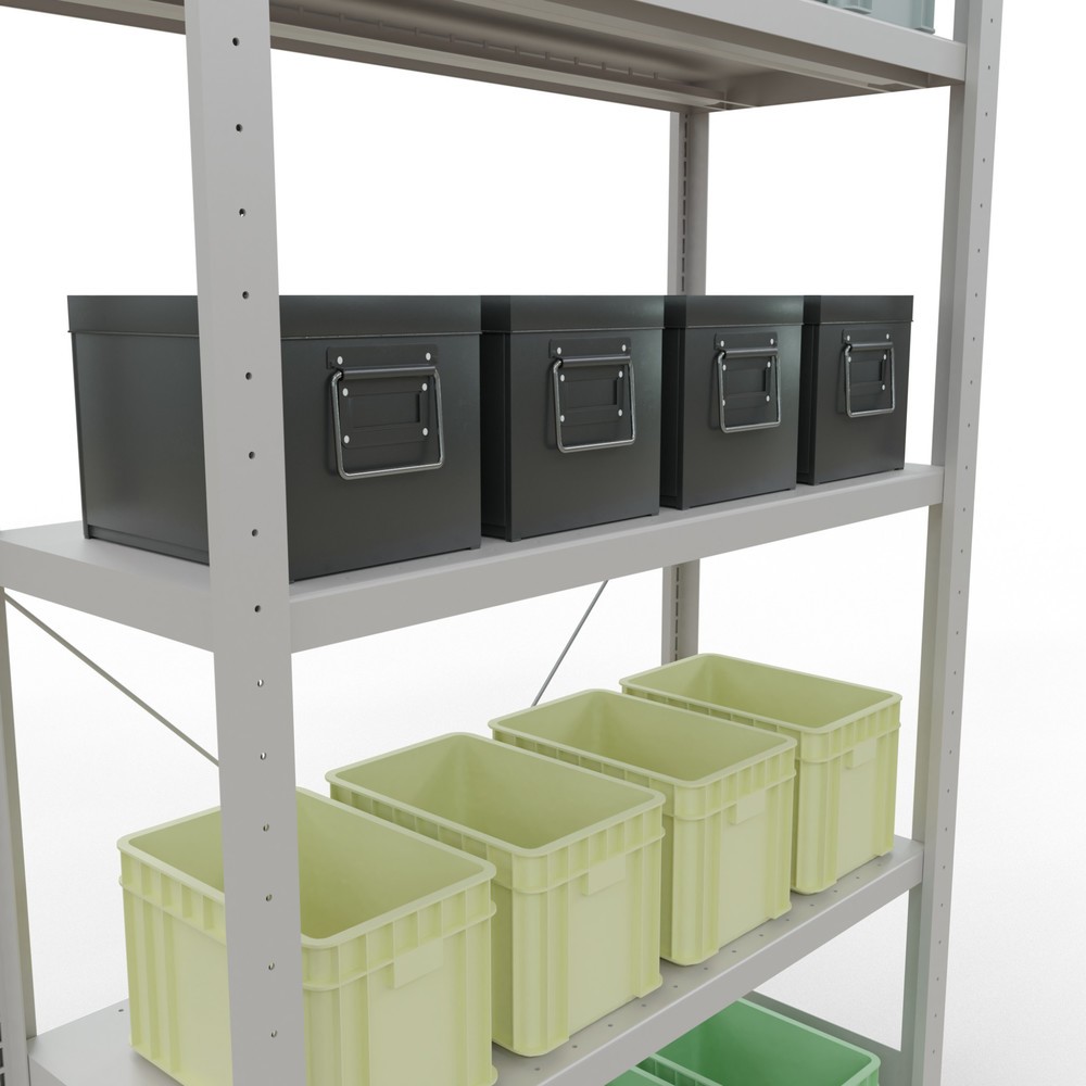Productafbeelding nr. 4: Legbordstelling SCHULTE, lichtgrijs, met 5 legborden van plaatstaal, vaklast 330 kg, hxbxd 2.000 x 1.060 x 436 mm