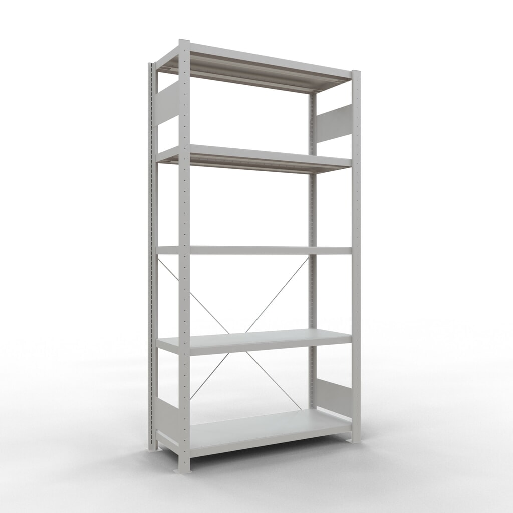 Legbordstelling SCHULTE, lichtgrijs, met 5 legborden van plaatstaal, vaklast 330 kg, hxbxd 2.000 x 1.060 x 436 mm Product afbeelding: Legbordstelling SCHULTE, lichtgrijs, met 5 legborden van plaatstaal, vaklast 330 kg, hxbxd 2.000 x 1.060 x 436 mm