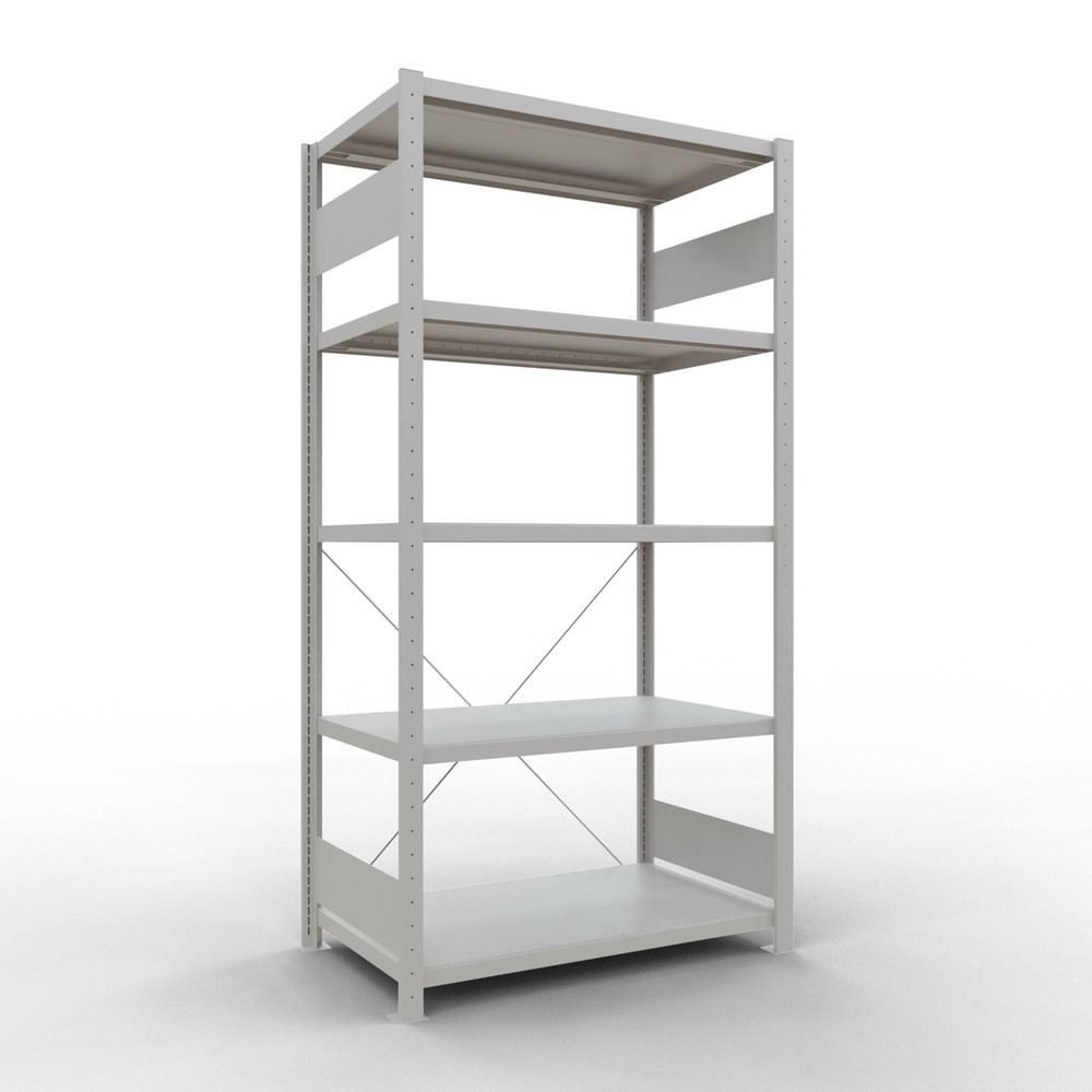 Product afbeelding: Legbordstelling SCHULTE, lichtgrijs, met 5 legborden van plaatstaal, vaklast 330 kg, hxbxd 2.000 x 1.060 x 636 mm