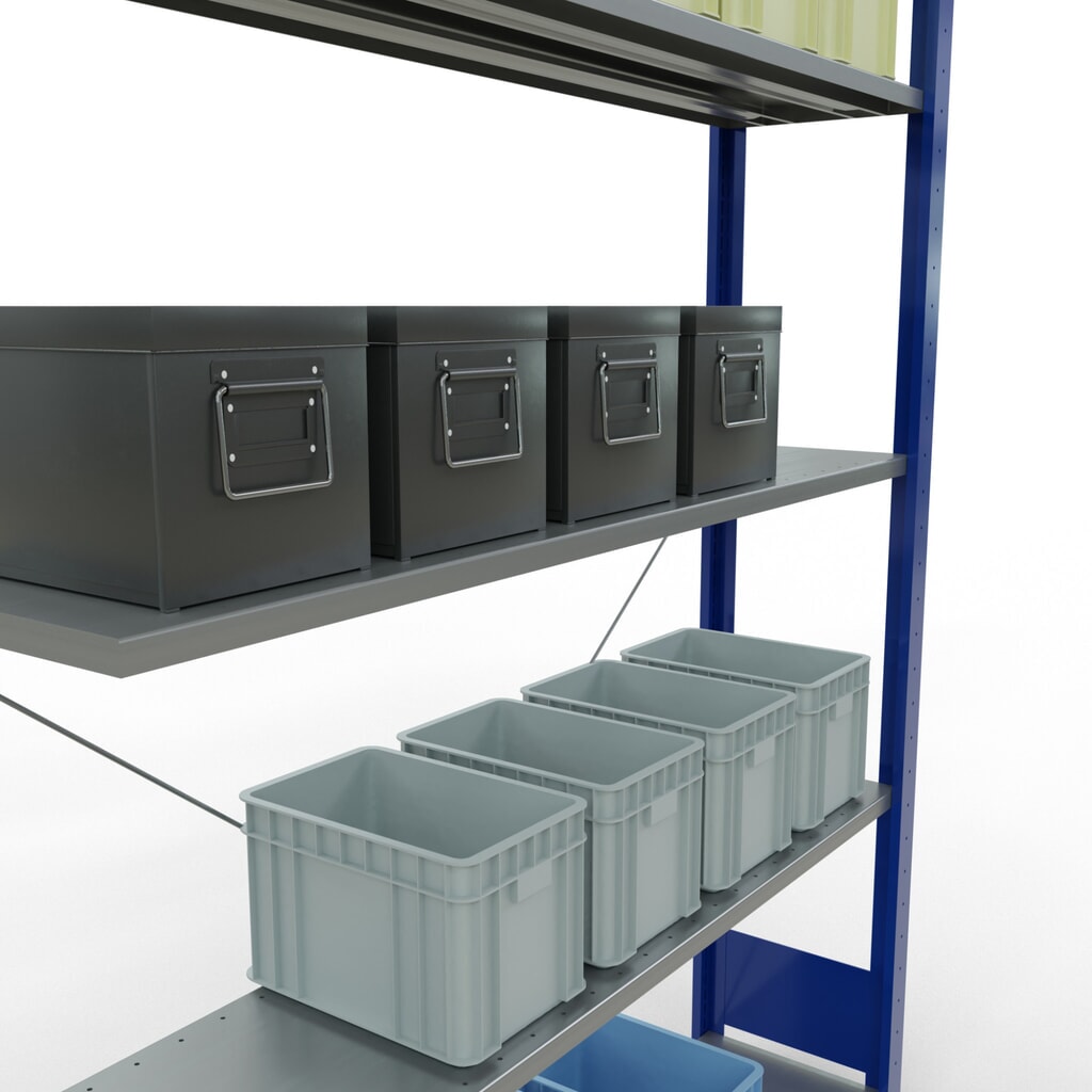 Productafbeelding nr. 2: Legbordstelling SCHULTE inhaaksysteem, aanbouwelement, schapbelasting 150 kg, gentiaanblauw/verzinkt, h x b x d 2.000 x 1.300 x 300 mm