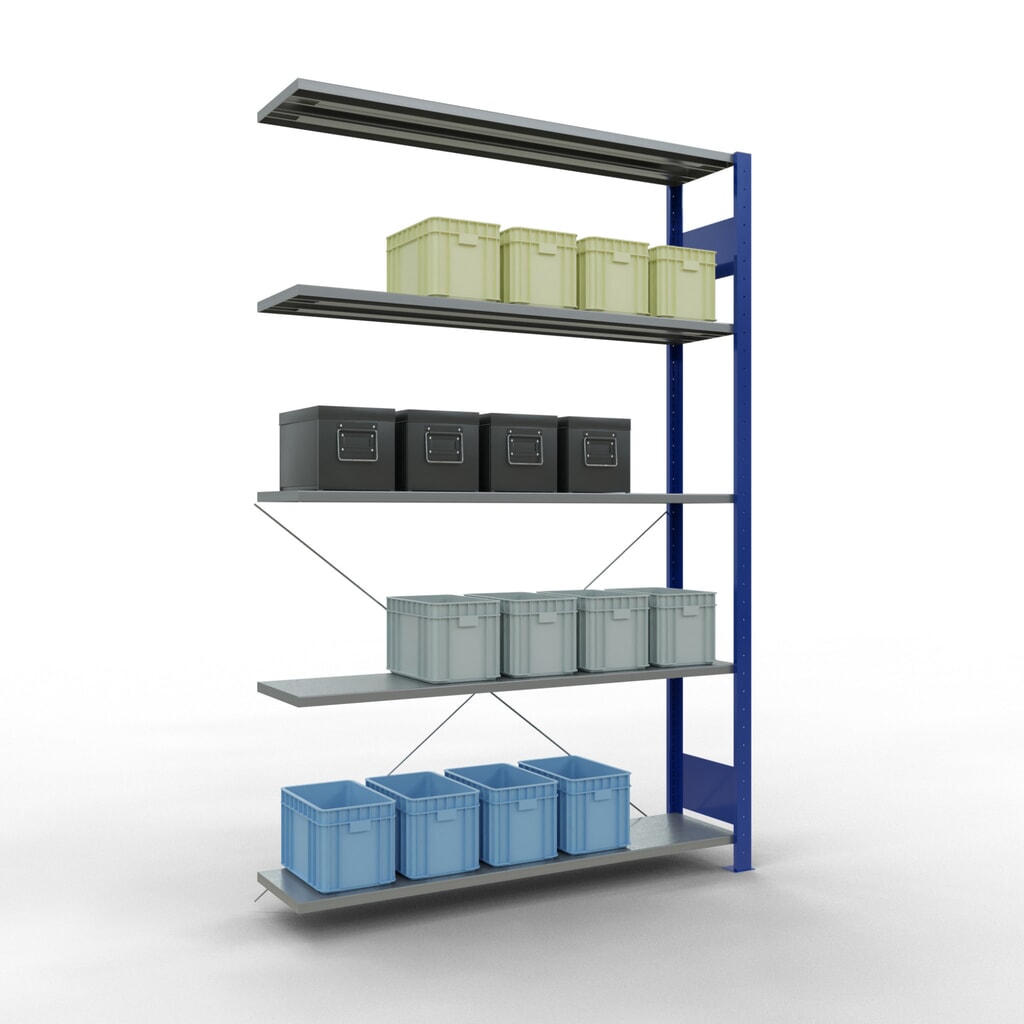 Legbordstelling SCHULTE inhaaksysteem, aanbouwelement, schapbelasting 150 kg, gentiaanblauw/verzinkt, h x b x d 2.000 x 1.300 x 300 mm Productafbeelding nr. 3: Legbordstelling SCHULTE inhaaksysteem, aanbouwelement, schapbelasting 150 kg, gentiaanblauw/verzinkt, h x b x d 2.000 x 1.300 x 300 mm