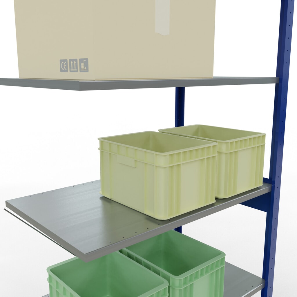 Legbordstelling SCHULTE steeksysteem, AE, VL 150 kg, gentiaanblauw / verzinkt, hxbxd 2.500 x 1.000 x 600 mm Productafbeelding nr. 3: Legbordstelling SCHULTE steeksysteem, AE, VL 150 kg, gentiaanblauw / verzinkt, hxbxd 2.500 x 1.000 x 600 mm