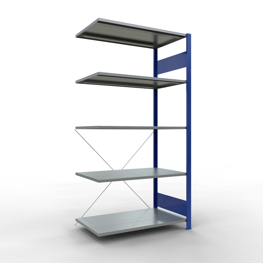 Legbordstelling SCHULTE steeksysteem, AE, VL 150 kg, gentiaanblauw / verzinkt, hxbxd 2.000 x 1.000 x 600 mm Product afbeelding: Legbordstelling SCHULTE steeksysteem, AE, VL 150 kg, gentiaanblauw / verzinkt, hxbxd 2.000 x 1.000 x 600 mm