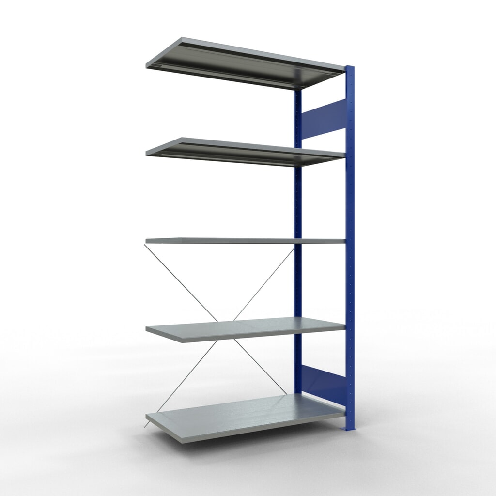 Legbordstelling SCHULTE steeksysteem, AE, VL 150 kg, gentiaanblauw / verzinkt, hxbxd 2.000 x 1.000 x 500 mm Product afbeelding: Legbordstelling SCHULTE steeksysteem, AE, VL 150 kg, gentiaanblauw / verzinkt, hxbxd 2.000 x 1.000 x 500 mm