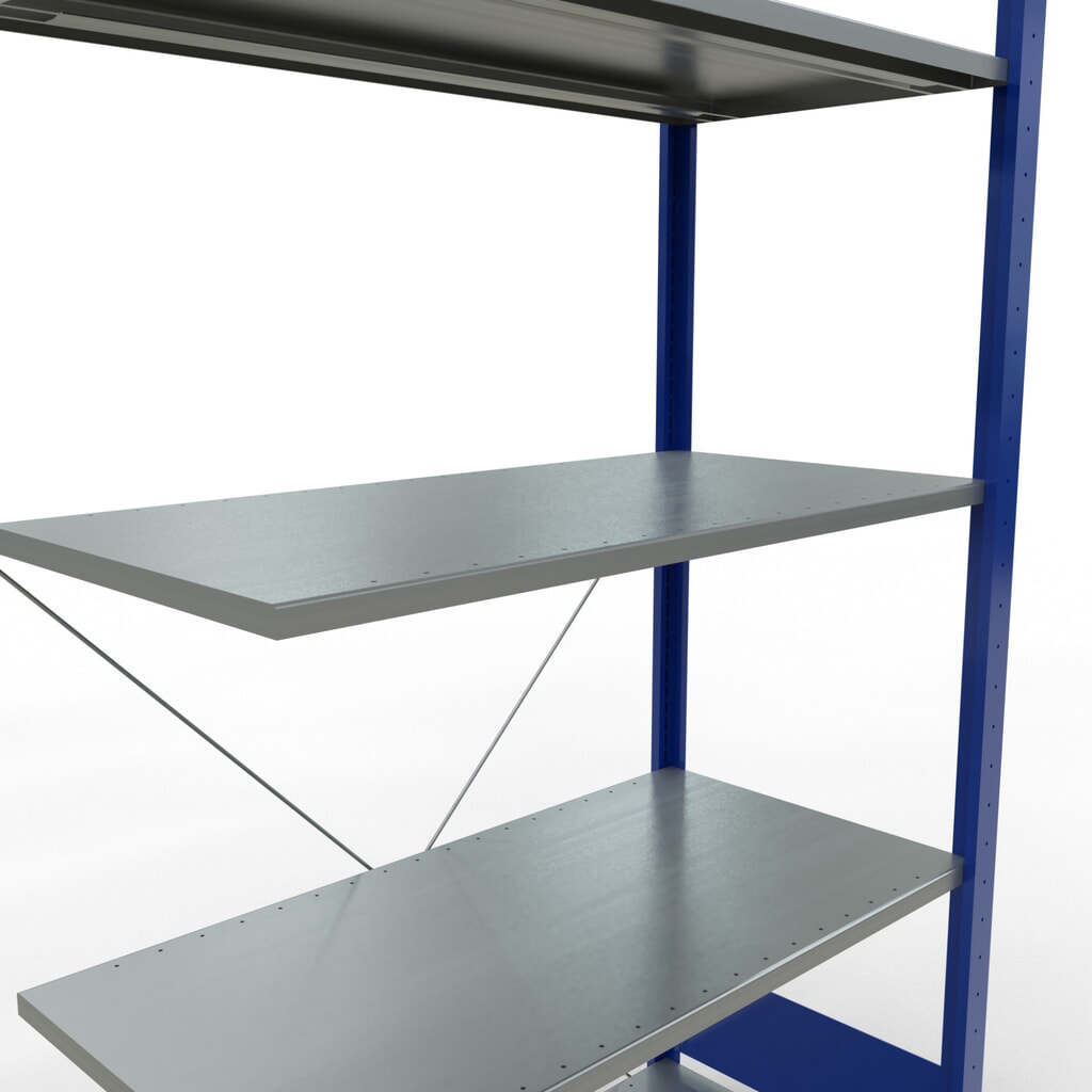 Legbordstelling SCHULTE steeksysteem, AE, VL 150 kg, gentiaanblauw / verzinkt, hxbxd 2.000 x 1.000 x 500 mm Productafbeelding nr. 2: Legbordstelling SCHULTE steeksysteem, AE, VL 150 kg, gentiaanblauw / verzinkt, hxbxd 2.000 x 1.000 x 500 mm