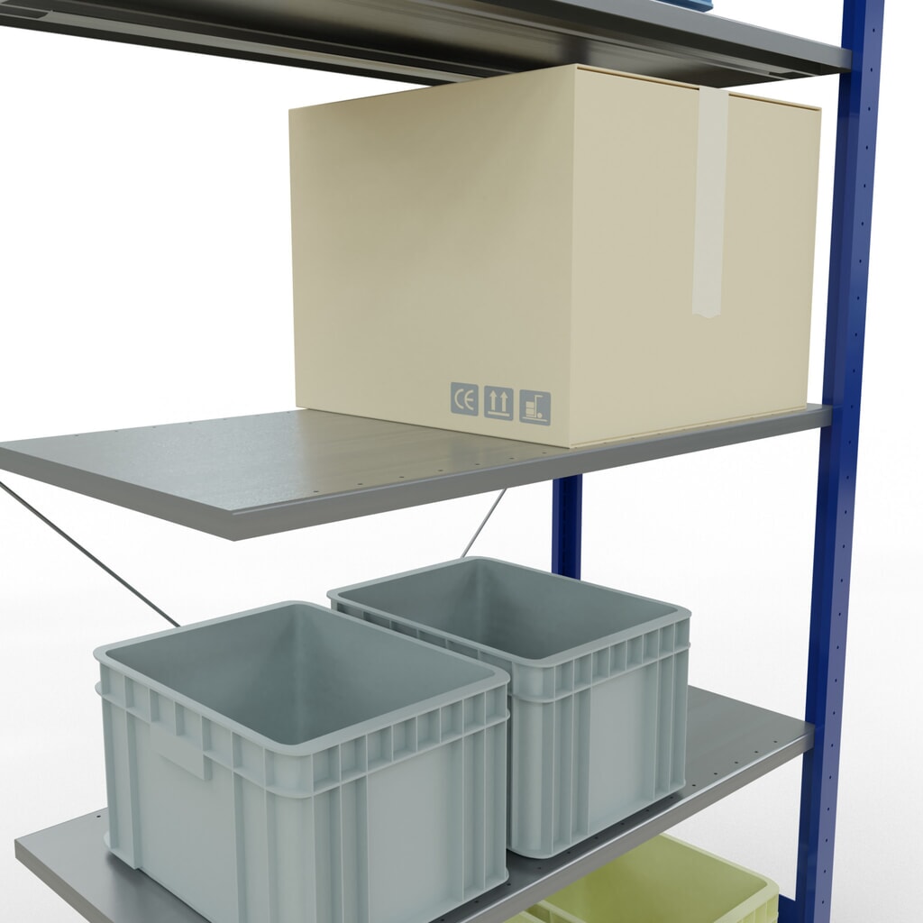 Legbordstelling SCHULTE steeksysteem, AE, VL 150 kg, gentiaanblauw / verzinkt, hxbxd 2.000 x 1.000 x 500 mm Productafbeelding nr. 3: Legbordstelling SCHULTE steeksysteem, AE, VL 150 kg, gentiaanblauw / verzinkt, hxbxd 2.000 x 1.000 x 500 mm