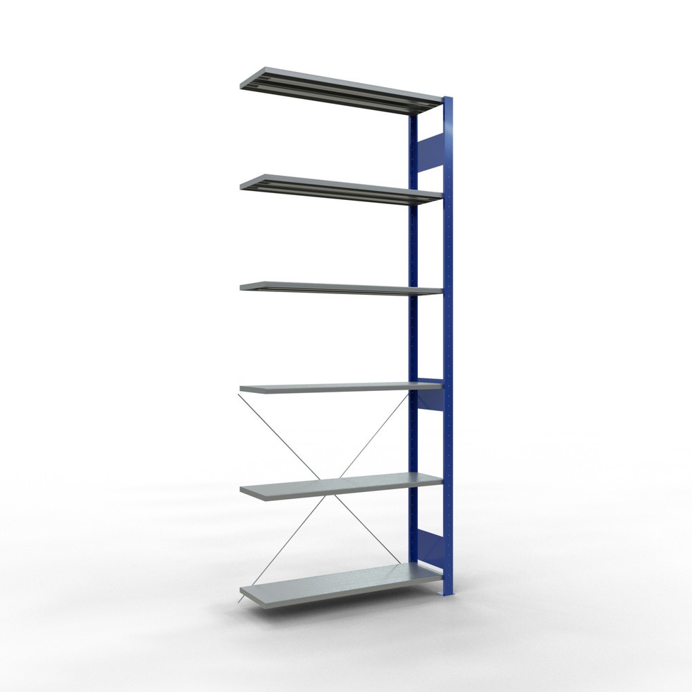 Product afbeelding: Legbordstelling SCHULTE inhaaksysteem, aanbouwelement, schapbelasting 150 kg, gentiaanblauw/verzinkt, h x b x d 2.500 x 1.000 x 300 mm