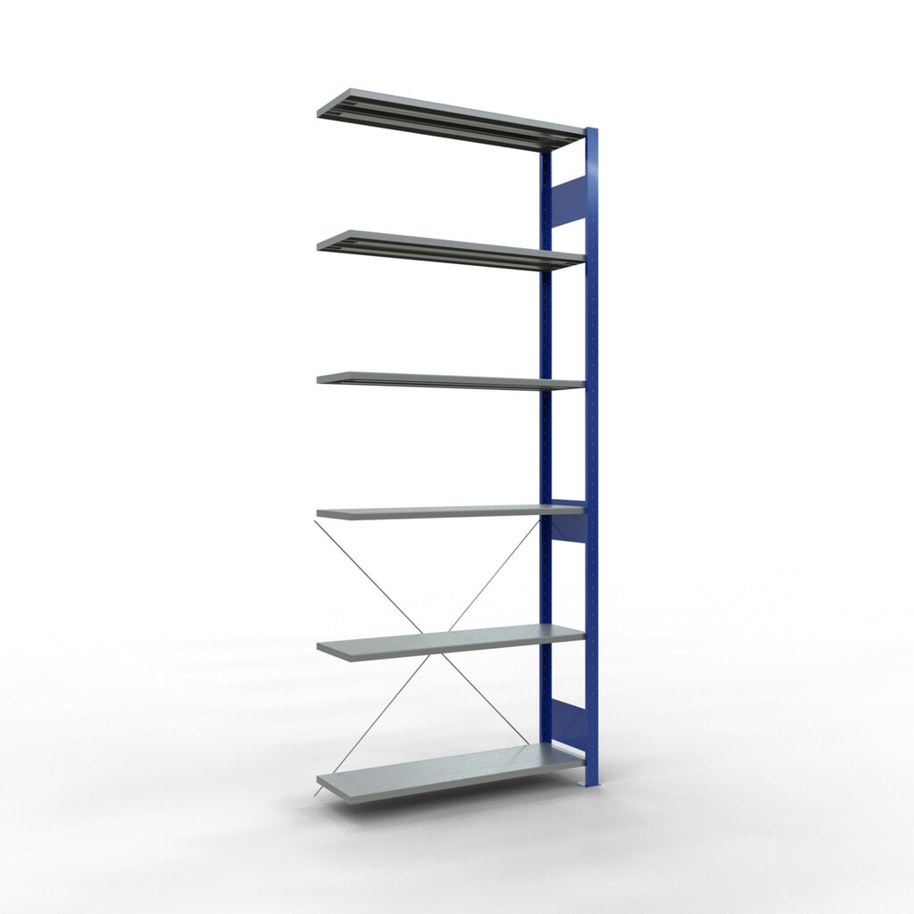 Product afbeelding: Legbordstelling SCHULTE inhaaksysteem, aanbouwelement, schapbelasting 150 kg, gentiaanblauw/verzinkt, h x b x d 2.500 x 1.000 x 300 mm