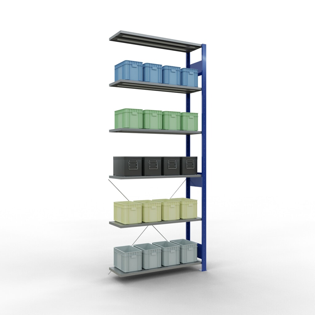 Legbordstelling SCHULTE inhaaksysteem, aanbouwelement, schapbelasting 150 kg, gentiaanblauw/verzinkt, h x b x d 2.500 x 1.000 x 300 mm Productafbeelding nr. 4: Legbordstelling SCHULTE inhaaksysteem, aanbouwelement, schapbelasting 150 kg, gentiaanblauw/verzinkt, h x b x d 2.500 x 1.000 x 300 mm