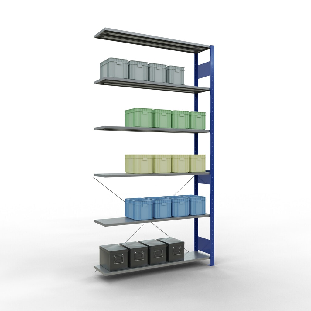 Productafbeelding nr. 3: Legbordstelling SCHULTE inhaaksysteem, aanbouwelement, schapbelasting 150 kg, gentiaanblauw/verzinkt, h x b x d 2.500 x 1.300 x 300 mm