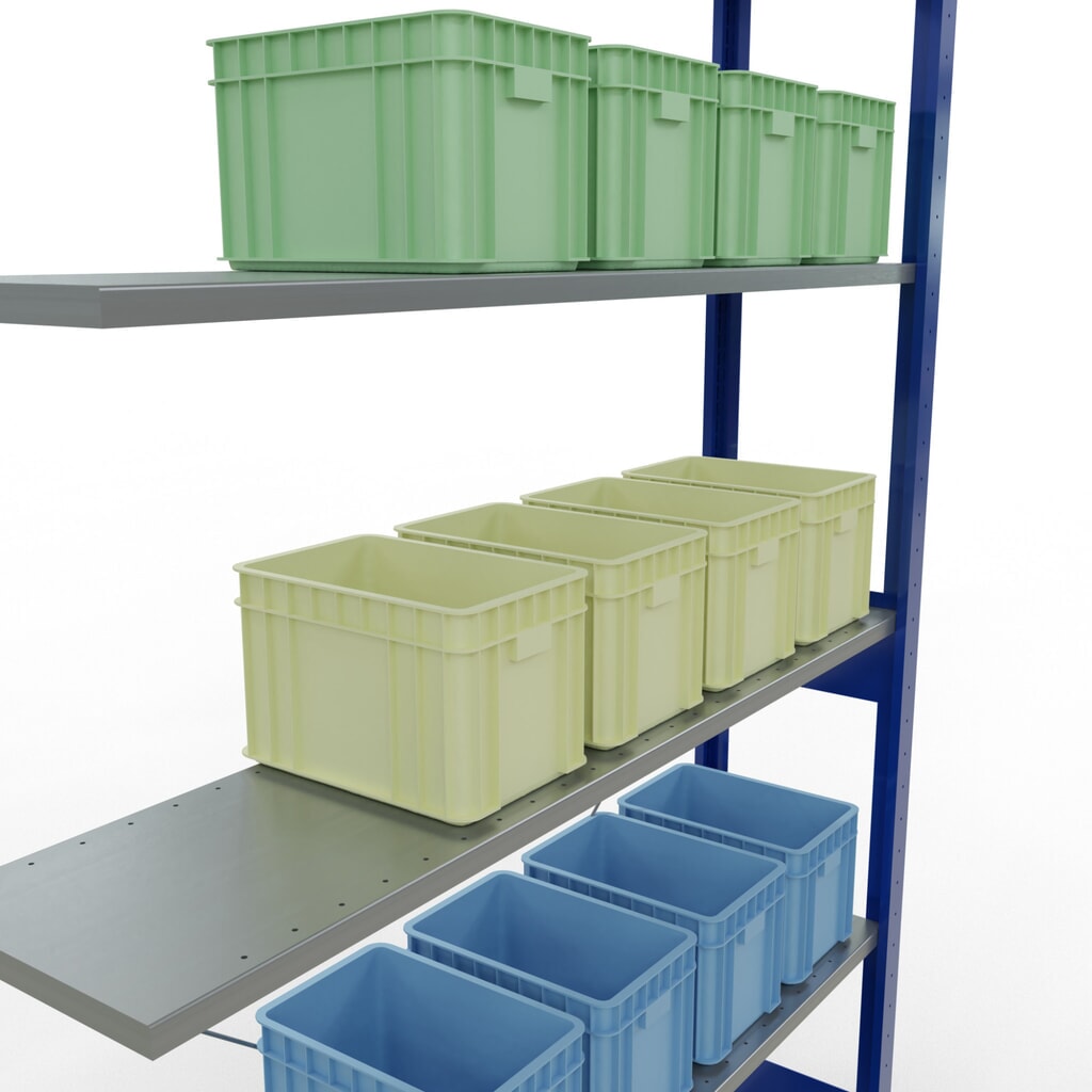 Legbordstelling SCHULTE inhaaksysteem, aanbouwelement, schapbelasting 150 kg, gentiaanblauw/verzinkt, h x b x d 2.500 x 1.300 x 300 mm Productafbeelding nr. 4: Legbordstelling SCHULTE inhaaksysteem, aanbouwelement, schapbelasting 150 kg, gentiaanblauw/verzinkt, h x b x d 2.500 x 1.300 x 300 mm