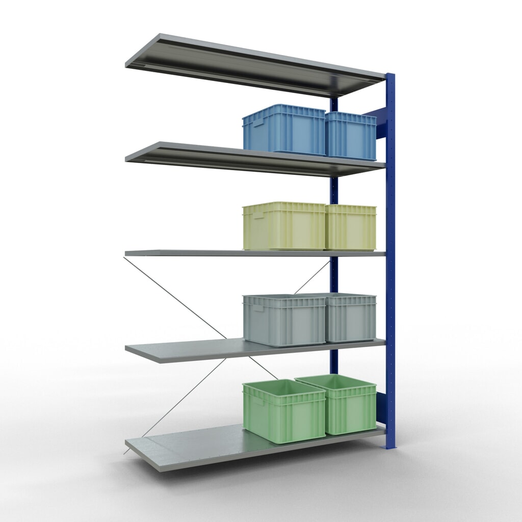 Legbordstelling SCHULTE inhaaksysteem, aanbouwelement, schapbelasting 150 kg, gentiaanblauw/verzinkt, h x b x d 2.000 x 1.300 x 500 mm Productafbeelding nr. 3: Legbordstelling SCHULTE inhaaksysteem, aanbouwelement, schapbelasting 150 kg, gentiaanblauw/verzinkt, h x b x d 2.000 x 1.300 x 500 mm
