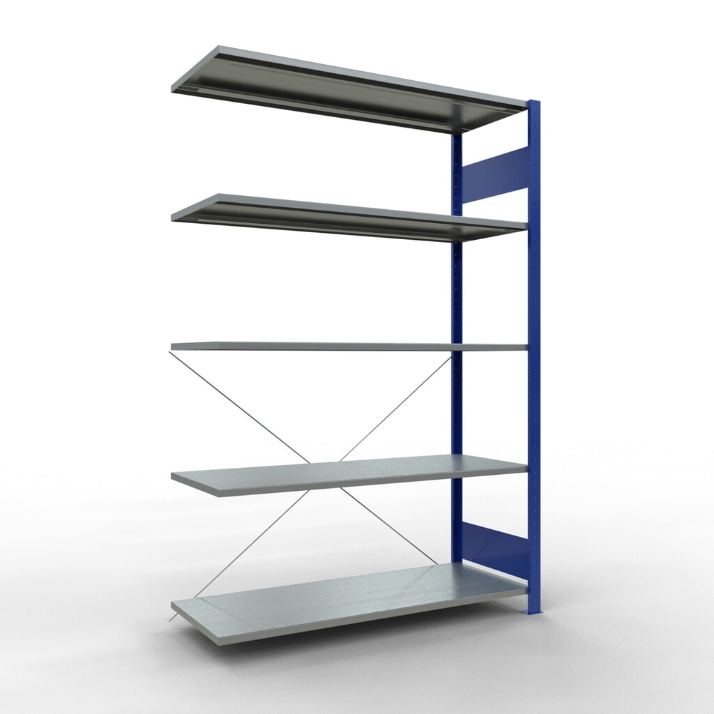 Legbordstelling SCHULTE inhaaksysteem, aanbouwelement, schapbelasting 150 kg, gentiaanblauw/verzinkt, h x b x d 2.000 x 1.300 x 500 mm Product afbeelding: Legbordstelling SCHULTE inhaaksysteem, aanbouwelement, schapbelasting 150 kg, gentiaanblauw/verzinkt, h x b x d 2.000 x 1.300 x 500 mm