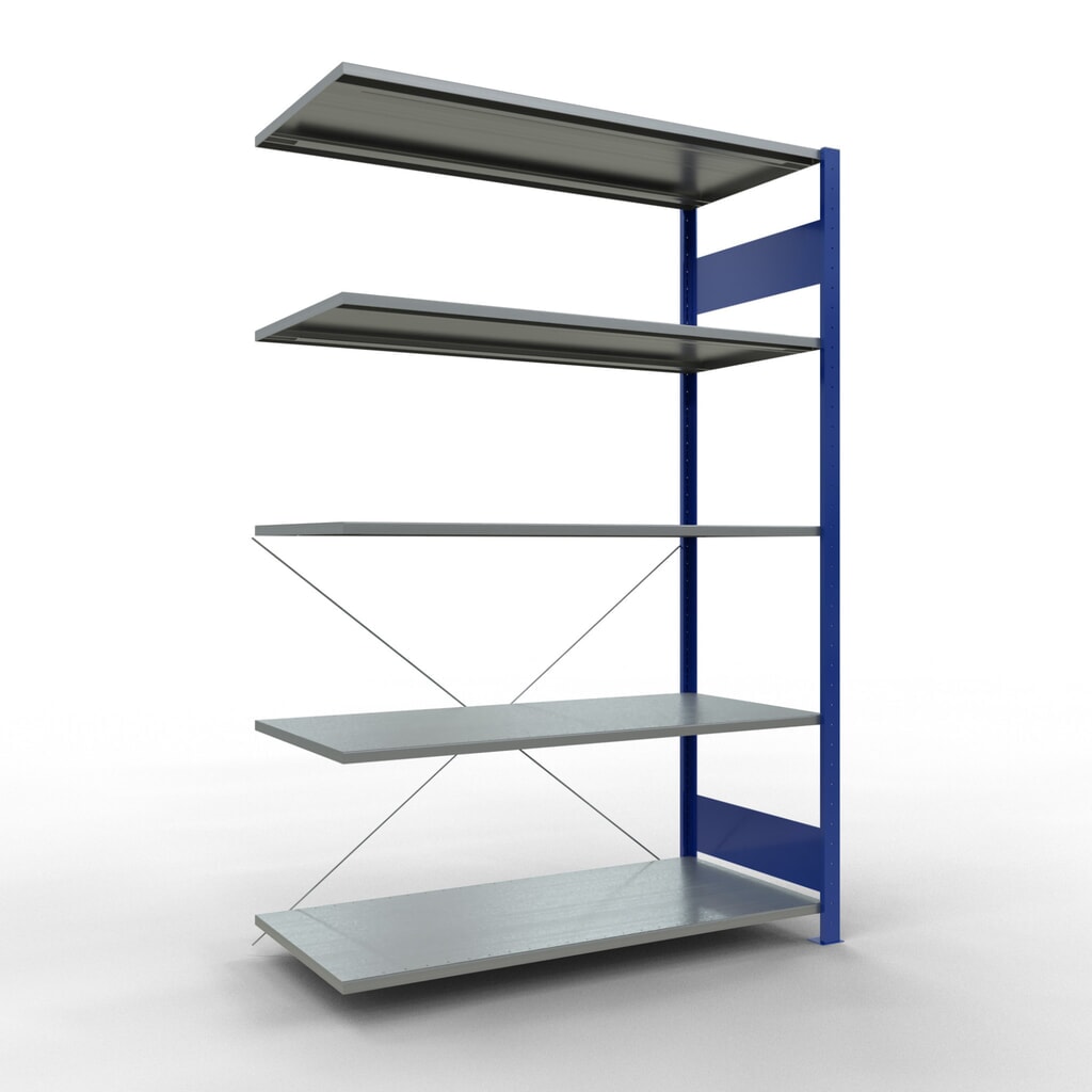 Legbordstelling SCHULTE steeksysteem, AE, VL 150 kg, gentiaanblauw / verzinkt, hxbxd 2.000 x 1.300 x 600 mm Product afbeelding: Legbordstelling SCHULTE steeksysteem, AE, VL 150 kg, gentiaanblauw / verzinkt, hxbxd 2.000 x 1.300 x 600 mm