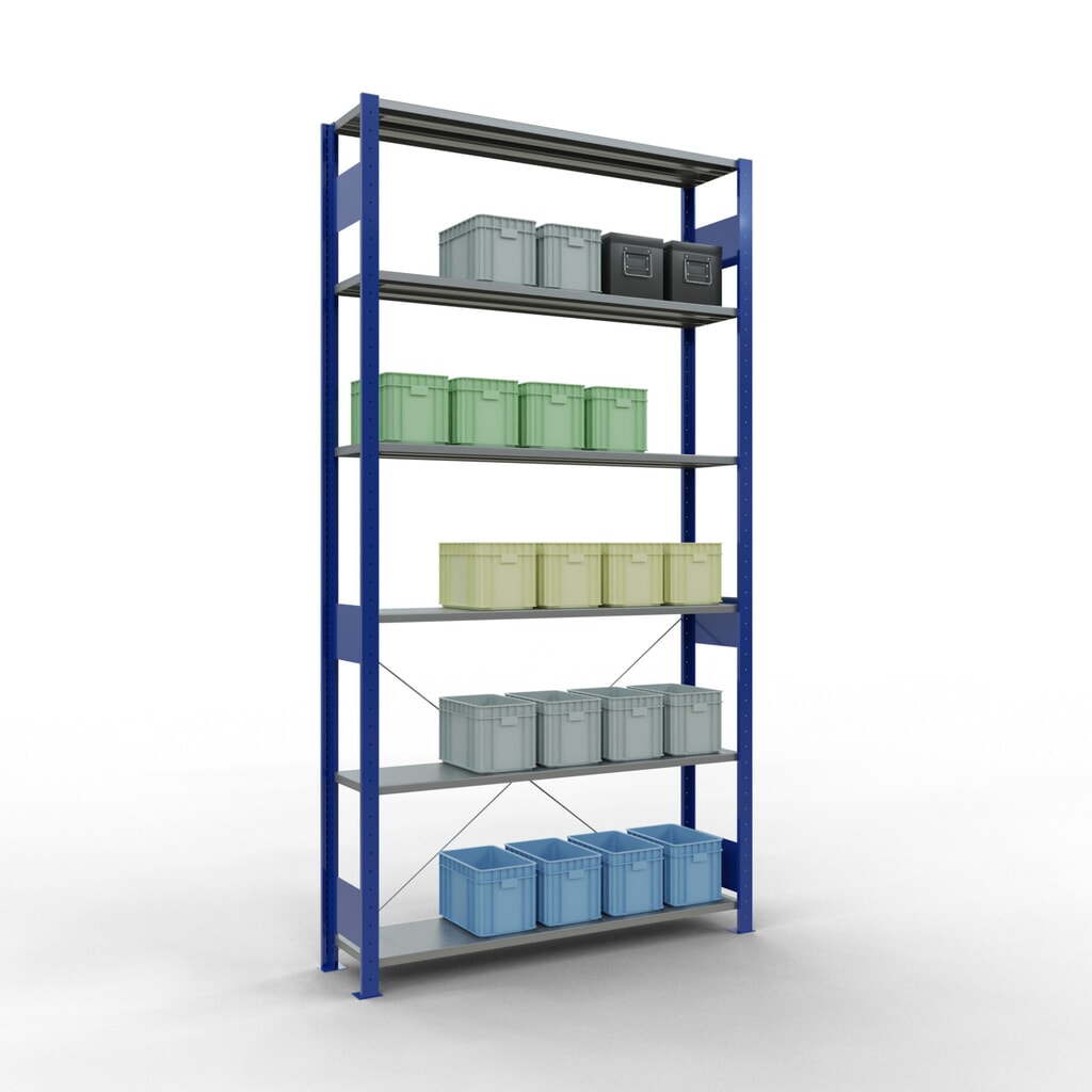 Legbordstelling SCHULTE, gentiaanblauw / verzinkt, vaklast 150 kg, hxbxd 2.500 x 1.360 x 336 mm Productafbeelding nr. 4: Legbordstelling SCHULTE, gentiaanblauw / verzinkt, vaklast 150 kg, hxbxd 2.500 x 1.360 x 336 mm