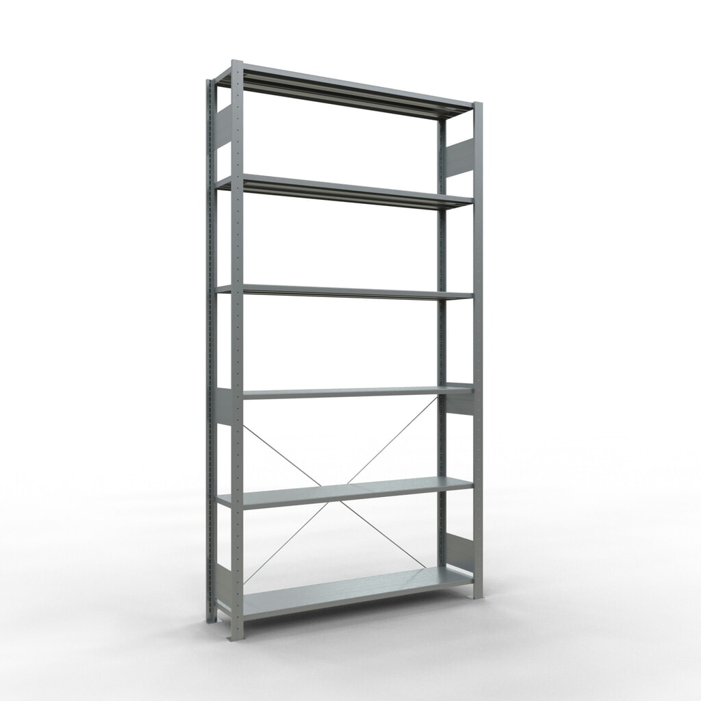Legbordstelling SCHULTE, verzinkt, vaklast 150 kg, hxbxd 2.500 x 1.360 x 336 mm Product afbeelding: Legbordstelling SCHULTE, verzinkt, vaklast 150 kg, hxbxd 2.500 x 1.360 x 336 mm