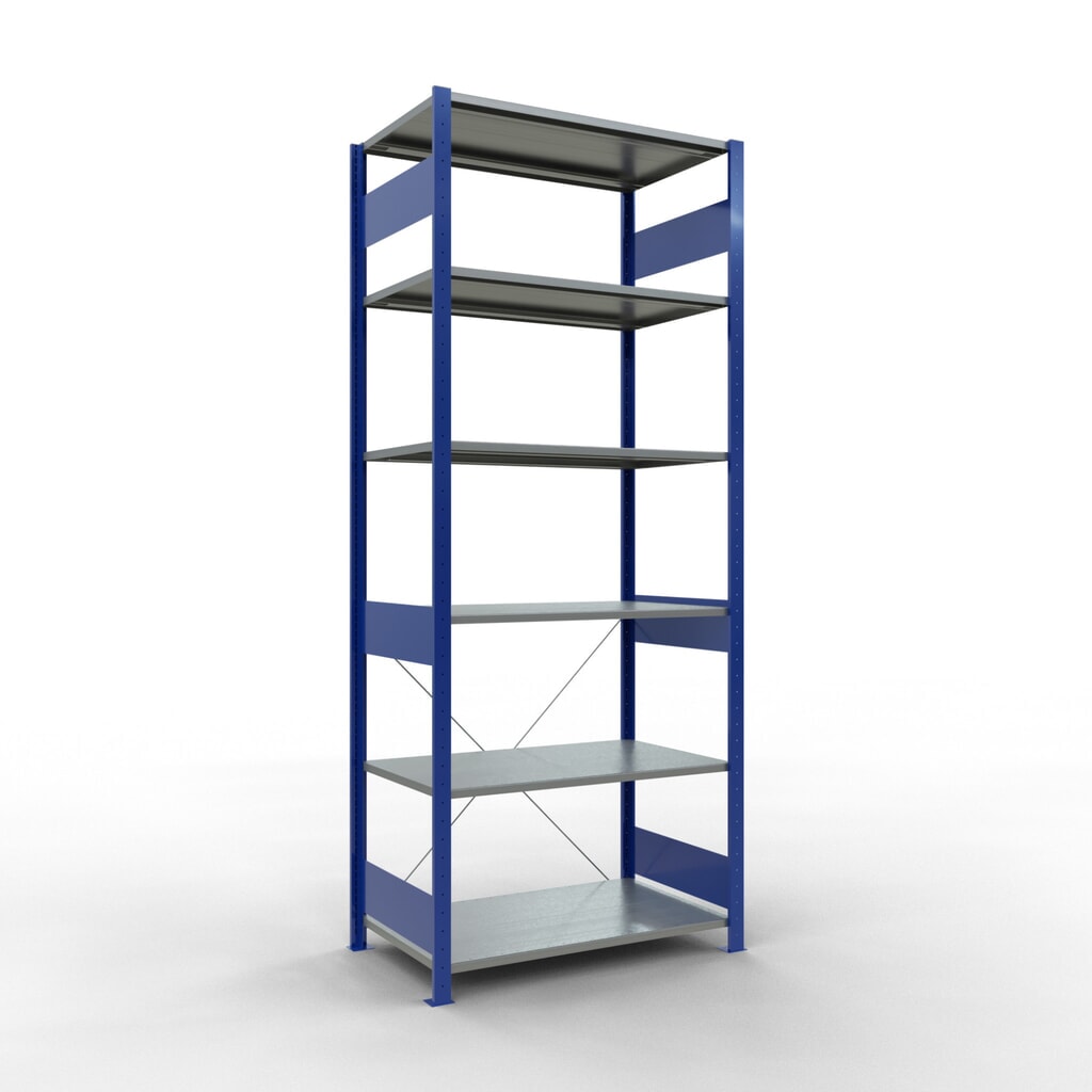 Legbordstelling SCHULTE, gentiaanblauw / verzinkt, vaklast 150 kg, hxbxd 2.500 x 1.060 x 636 mm Product afbeelding: Legbordstelling SCHULTE, gentiaanblauw / verzinkt, vaklast 150 kg, hxbxd 2.500 x 1.060 x 636 mm