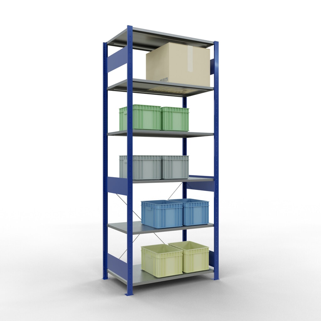 Legbordstelling SCHULTE, gentiaanblauw / verzinkt, vaklast 150 kg, hxbxd 2.500 x 1.060 x 636 mm Productafbeelding nr. 4: Legbordstelling SCHULTE, gentiaanblauw / verzinkt, vaklast 150 kg, hxbxd 2.500 x 1.060 x 636 mm
