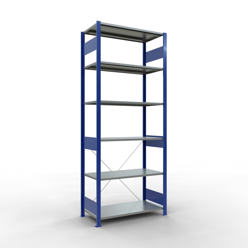 Legbordstelling SCHULTE, gentiaanblauw / verzinkt, vaklast 150 kg, hxbxd 2.500 x 1.060 x 536 mm Product afbeelding: Legbordstelling SCHULTE, gentiaanblauw / verzinkt, vaklast 150 kg, hxbxd 2.500 x 1.060 x 536 mm