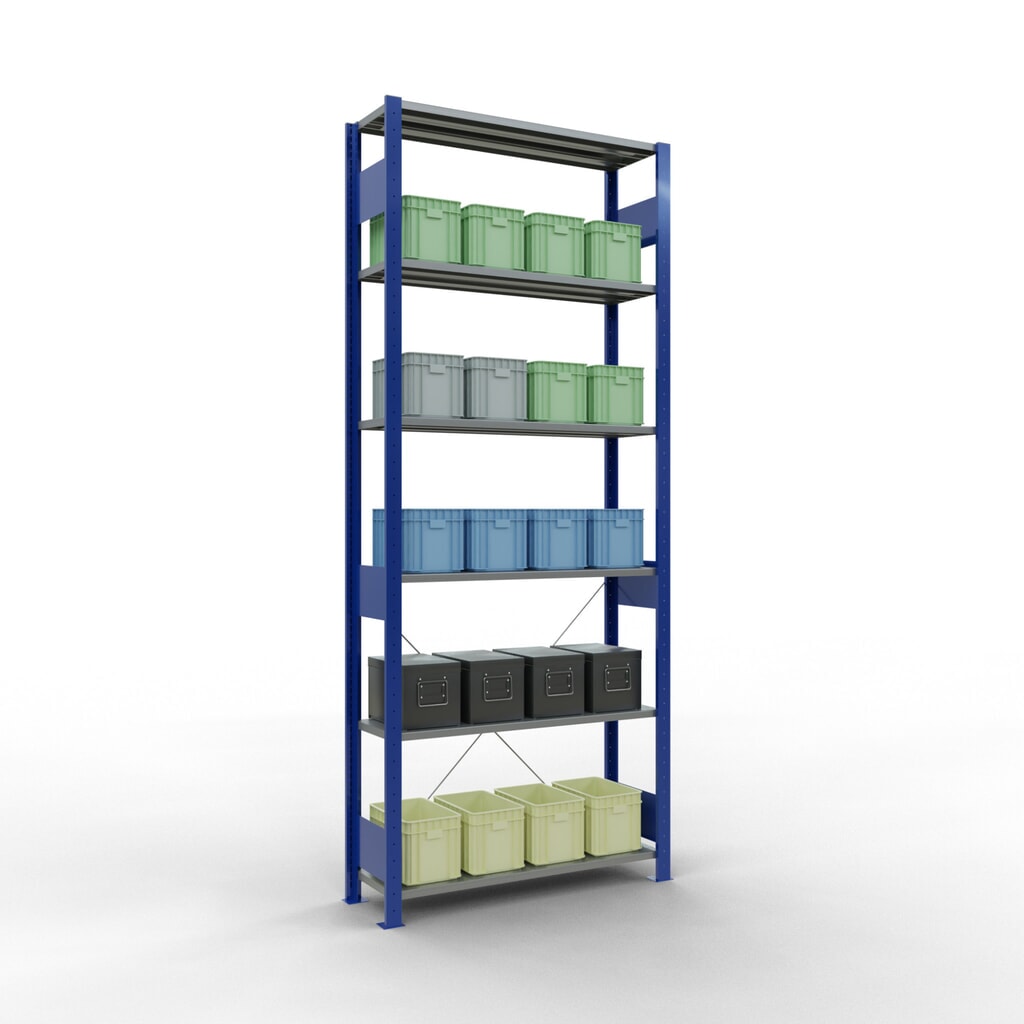 Legbordstelling SCHULTE, gentiaanblauw / verzinkt, vaklast 150 kg, hxbxd 2.500 x 1.060 x 336 mm Productafbeelding nr. 4: Legbordstelling SCHULTE, gentiaanblauw / verzinkt, vaklast 150 kg, hxbxd 2.500 x 1.060 x 336 mm