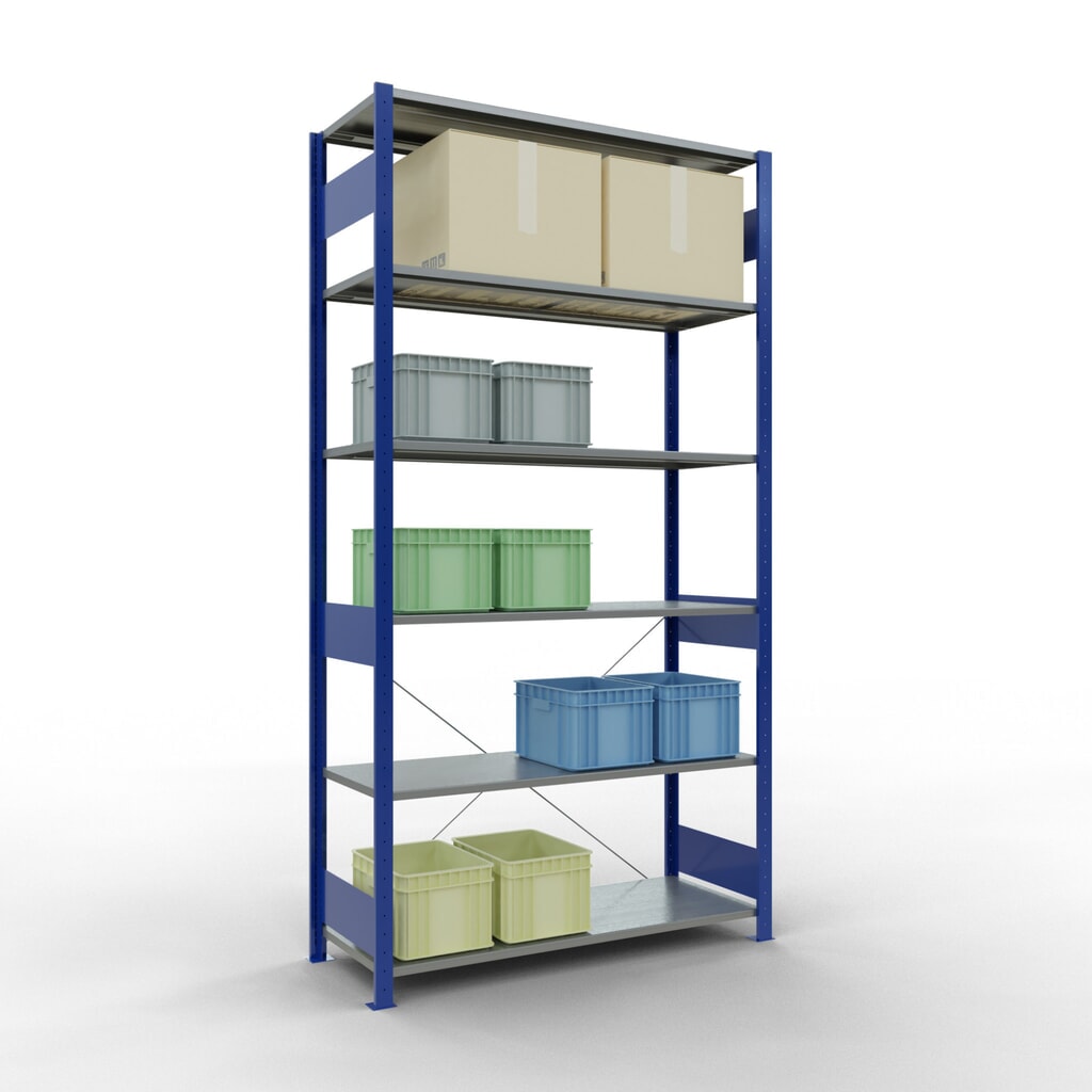 Legbordstelling SCHULTE, gentiaanblauw / verzinkt, vaklast 150 kg, hxbxd 2.500 x 1.360 x 536 mm Productafbeelding nr. 3: Legbordstelling SCHULTE, gentiaanblauw / verzinkt, vaklast 150 kg, hxbxd 2.500 x 1.360 x 536 mm