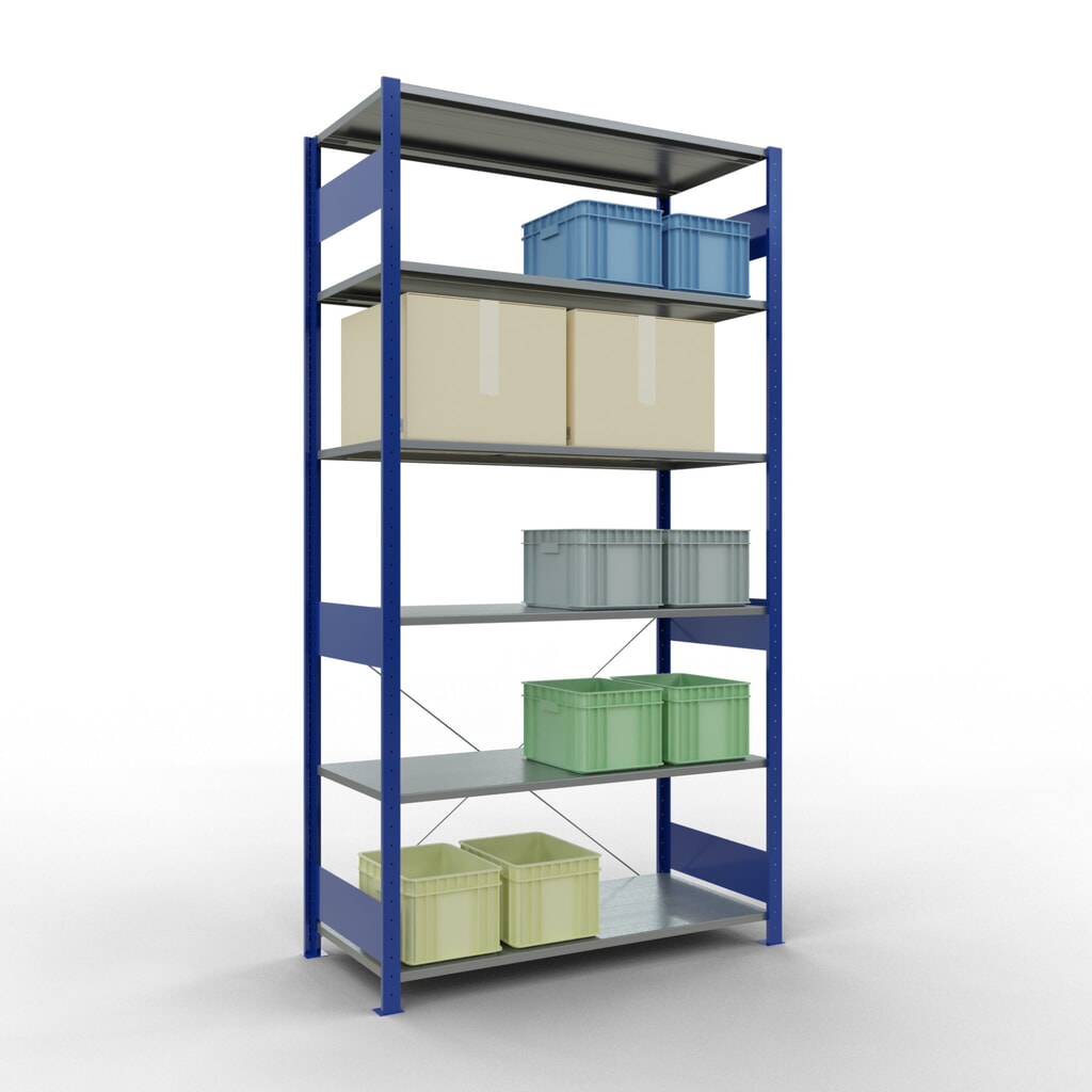 Legbordstelling SCHULTE, gentiaanblauw / verzinkt, vaklast 150 kg, hxbxd 2.500 x 1.360 x 636 mm Productafbeelding nr. 3: Legbordstelling SCHULTE, gentiaanblauw / verzinkt, vaklast 150 kg, hxbxd 2.500 x 1.360 x 636 mm