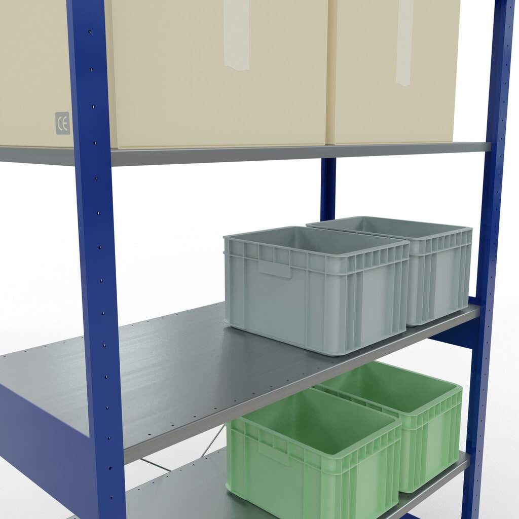 Legbordstelling SCHULTE, gentiaanblauw / verzinkt, vaklast 150 kg, hxbxd 2.500 x 1.360 x 636 mm Productafbeelding nr. 4: Legbordstelling SCHULTE, gentiaanblauw / verzinkt, vaklast 150 kg, hxbxd 2.500 x 1.360 x 636 mm