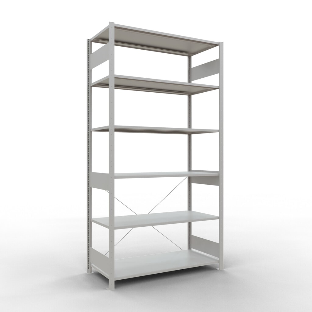 Legbordstelling SCHULTE, lichtgrijs, vaklast 150 kg, hxbxd 2.500 x 1.360 x 636 mm Product afbeelding: Legbordstelling SCHULTE, lichtgrijs, vaklast 150 kg, hxbxd 2.500 x 1.360 x 636 mm