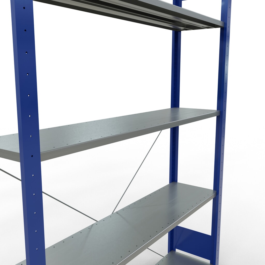 Legbordstelling SCHULTE, gentiaanblauw / verzinkt, met 5 legborden van plaatstaal, vaklast 150 kg, hxbxd 2.000 x 1.360 x 336 mm Productafbeelding nr. 2: Legbordstelling SCHULTE, gentiaanblauw / verzinkt, met 5 legborden van plaatstaal, vaklast 150 kg, hxbxd 2.000 x 1.360 x 336 mm