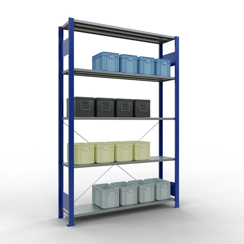 Productafbeelding nr. 4: Legbordstelling SCHULTE, gentiaanblauw / verzinkt, met 5 legborden van plaatstaal, vaklast 150 kg, hxbxd 2.000 x 1.360 x 336 mm
