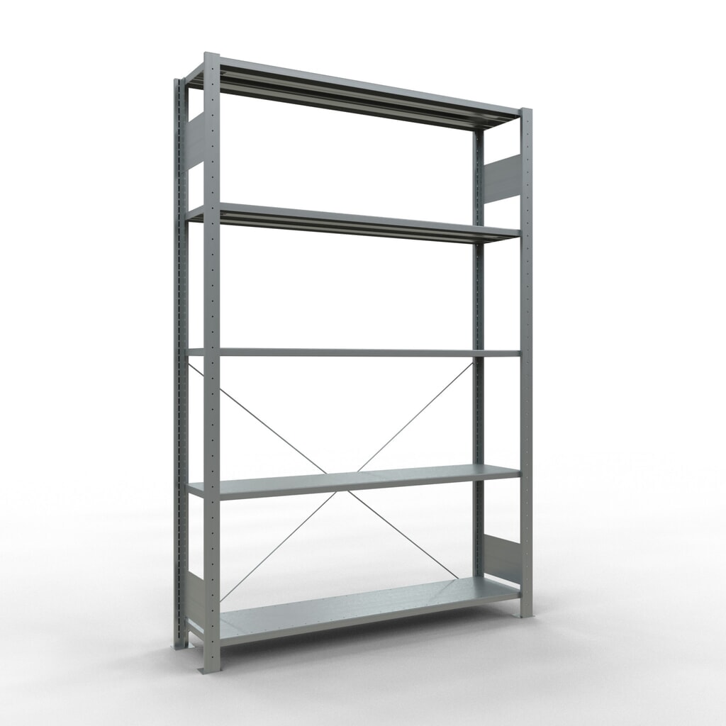 Product afbeelding: Legbordstelling SCHULTE, verzinkt, met 5 legborden van plaatstaal, vaklast 150 kg, hxbxd 2.000 x 1.360 x 336 mm