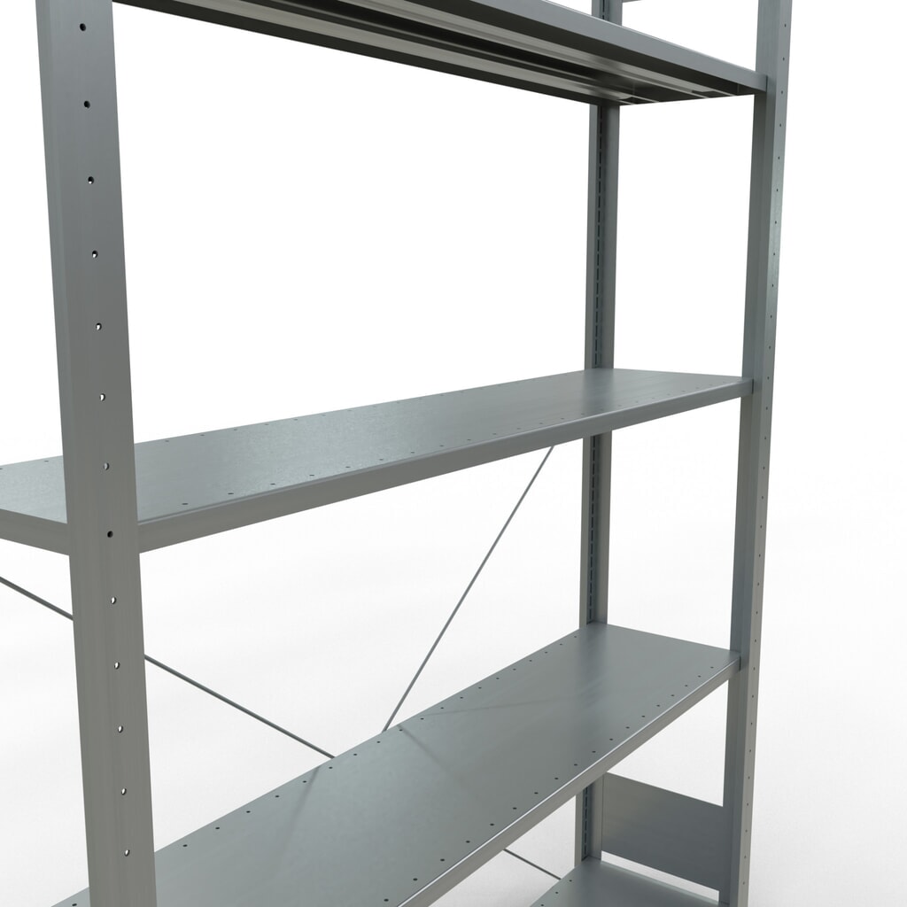 Legbordstelling SCHULTE, verzinkt, met 5 legborden van plaatstaal, vaklast 150 kg, hxbxd 2.000 x 1.360 x 336 mm Productafbeelding nr. 2: Legbordstelling SCHULTE, verzinkt, met 5 legborden van plaatstaal, vaklast 150 kg, hxbxd 2.000 x 1.360 x 336 mm