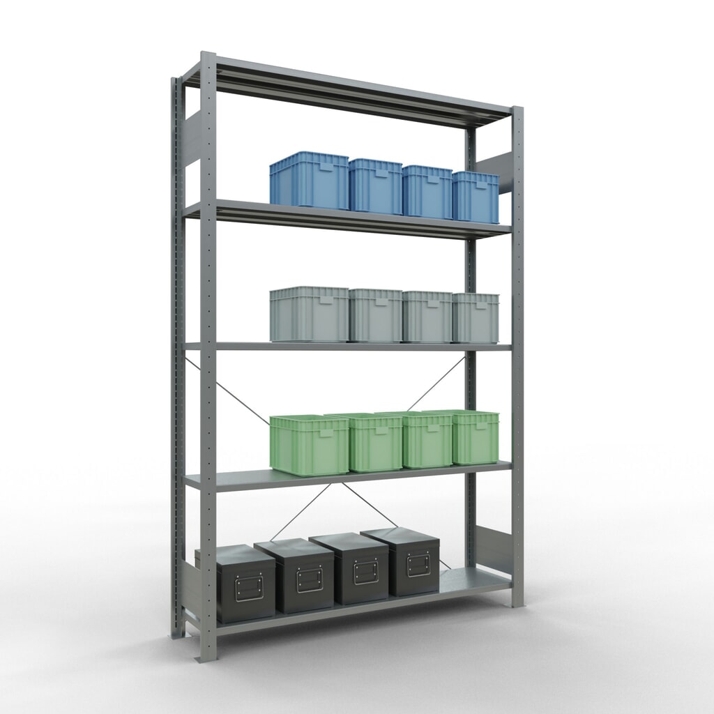 Legbordstelling SCHULTE, verzinkt, met 5 legborden van plaatstaal, vaklast 150 kg, hxbxd 2.000 x 1.360 x 336 mm Productafbeelding nr. 4: Legbordstelling SCHULTE, verzinkt, met 5 legborden van plaatstaal, vaklast 150 kg, hxbxd 2.000 x 1.360 x 336 mm