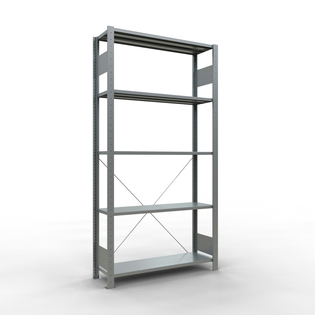 Legbordstelling SCHULTE, verzinkt, met 5 legborden van plaatstaal, vaklast 150 kg, hxbxd 2.000 x 1.060 x 336 mm Product afbeelding: Legbordstelling SCHULTE, verzinkt, met 5 legborden van plaatstaal, vaklast 150 kg, hxbxd 2.000 x 1.060 x 336 mm