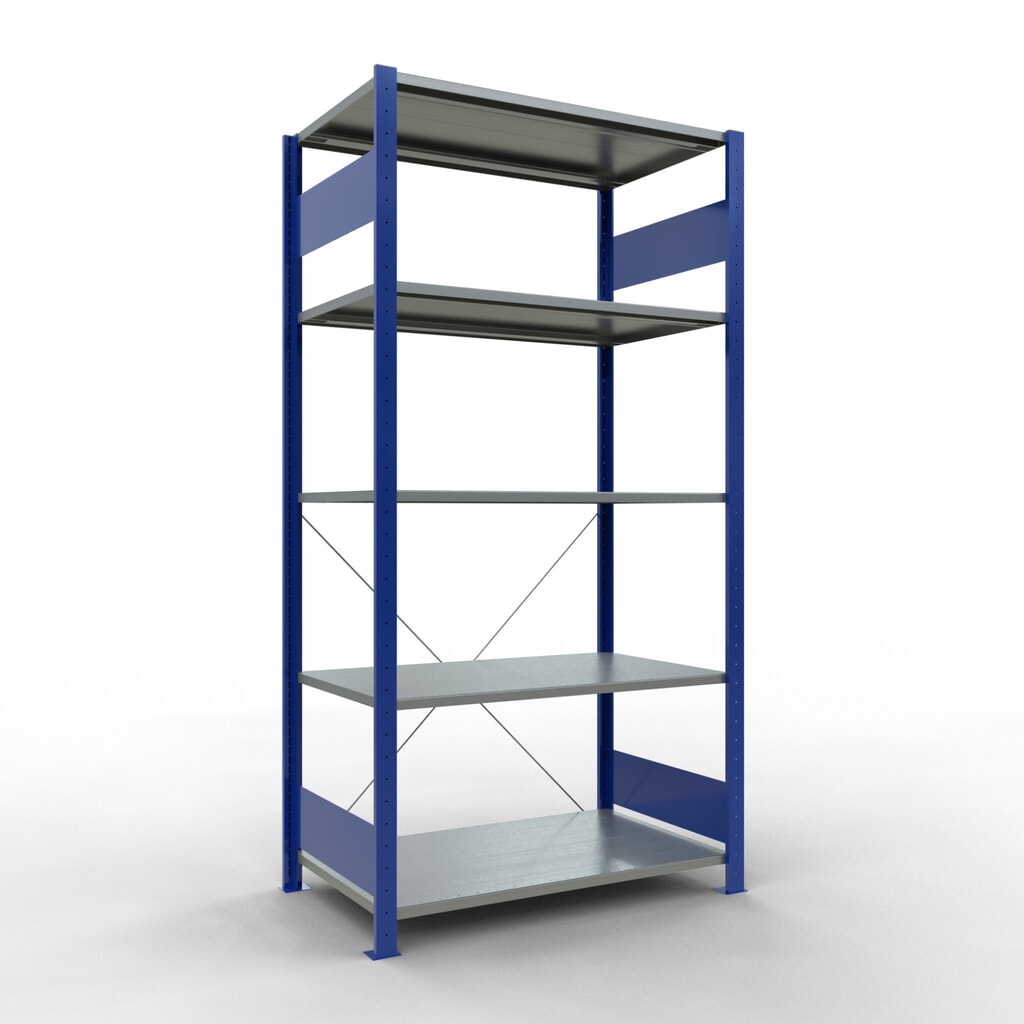 Product afbeelding: Legbordstelling SCHULTE, gentiaanblauw / verzinkt, met 5 legborden van plaatstaal, vaklast 150 kg, hxbxd 2.000 x 1.060 x 636 mm