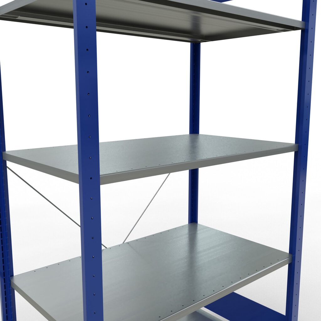 Productafbeelding nr. 2: Legbordstelling SCHULTE, gentiaanblauw / verzinkt, met 5 legborden van plaatstaal, vaklast 150 kg, hxbxd 2.000 x 1.060 x 636 mm
