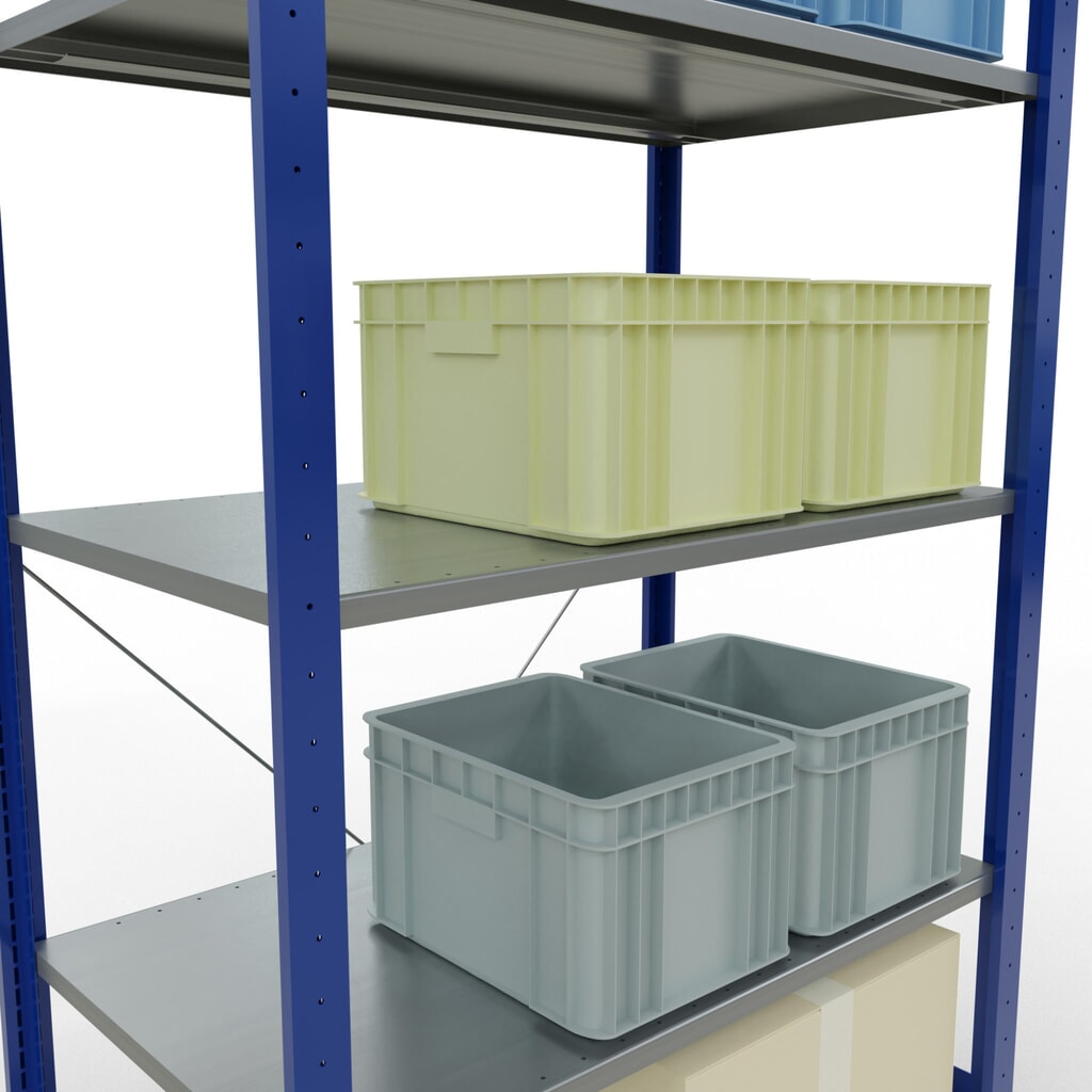 Legbordstelling SCHULTE, gentiaanblauw / verzinkt, met 5 legborden van plaatstaal, vaklast 150 kg, hxbxd 2.000 x 1.060 x 636 mm Productafbeelding nr. 3: Legbordstelling SCHULTE, gentiaanblauw / verzinkt, met 5 legborden van plaatstaal, vaklast 150 kg, hxbxd 2.000 x 1.060 x 636 mm