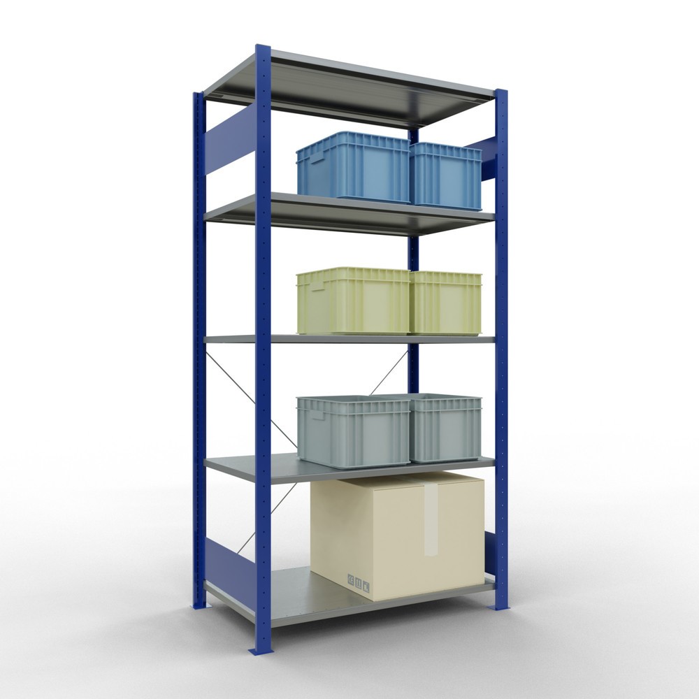 Productafbeelding nr. 4: Legbordstelling SCHULTE, gentiaanblauw / verzinkt, met 5 legborden van plaatstaal, vaklast 150 kg, hxbxd 2.000 x 1.060 x 636 mm