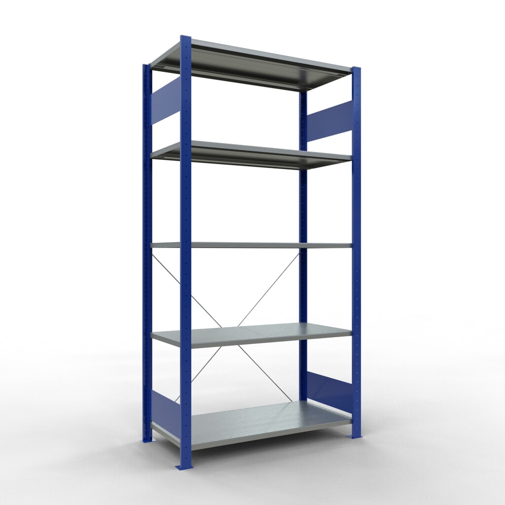 Product afbeelding: Legbordstelling SCHULTE, gentiaanblauw / verzinkt, met 5 legborden van plaatstaal, vaklast 150 kg, hxbxd 2.000 x 1.060 x 536 mm