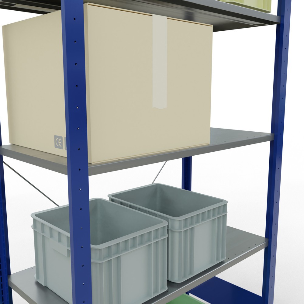 Productafbeelding nr. 3: Legbordstelling SCHULTE, gentiaanblauw / verzinkt, met 5 legborden van plaatstaal, vaklast 150 kg, hxbxd 2.000 x 1.060 x 536 mm