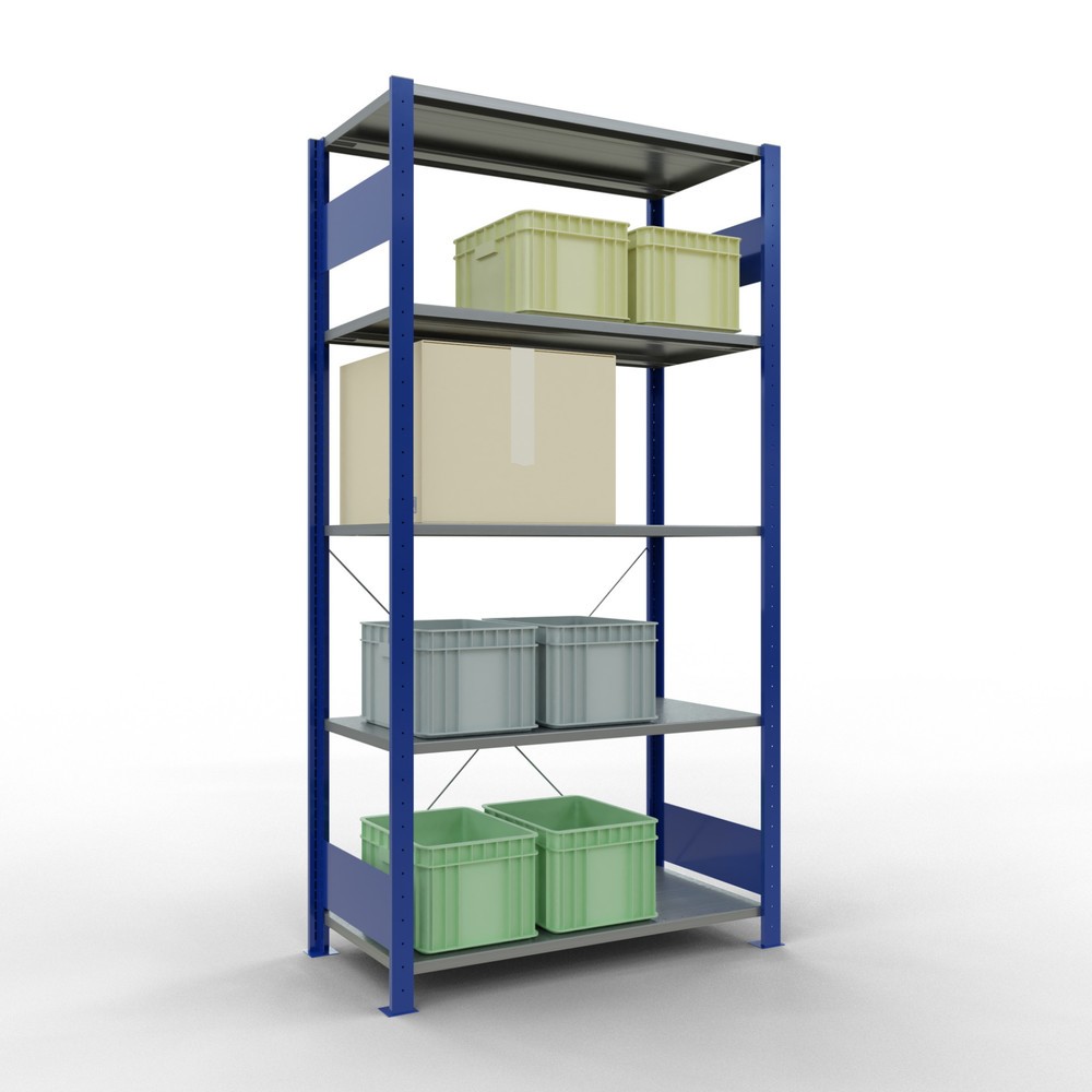 Productafbeelding nr. 4: Legbordstelling SCHULTE, gentiaanblauw / verzinkt, met 5 legborden van plaatstaal, vaklast 150 kg, hxbxd 2.000 x 1.060 x 536 mm