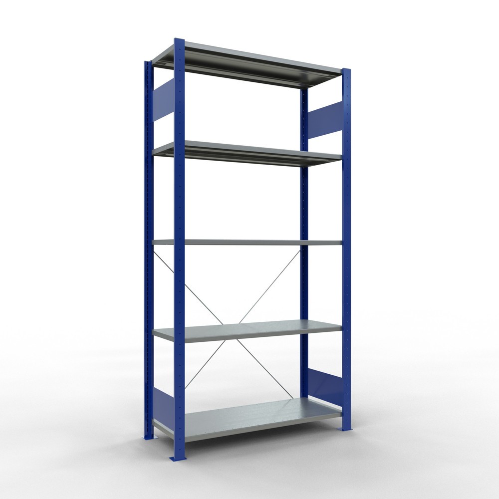 Product afbeelding: Legbordstelling SCHULTE, gentiaanblauw / verzinkt, met 5 legborden van plaatstaal, vaklast 150 kg, hxbxd 2.000 x 1.060 x 436 mm