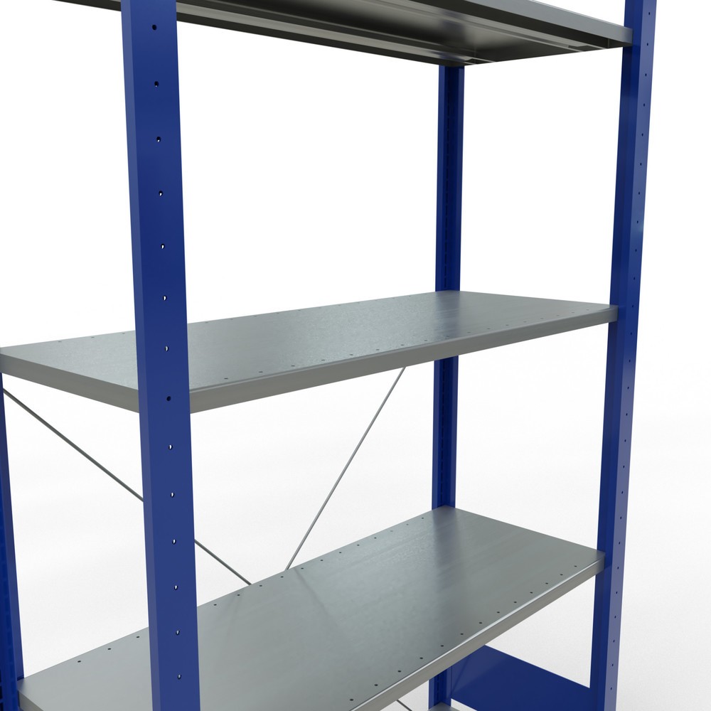 Productafbeelding nr. 2: Legbordstelling SCHULTE, gentiaanblauw / verzinkt, met 5 legborden van plaatstaal, vaklast 150 kg, hxbxd 2.000 x 1.060 x 436 mm