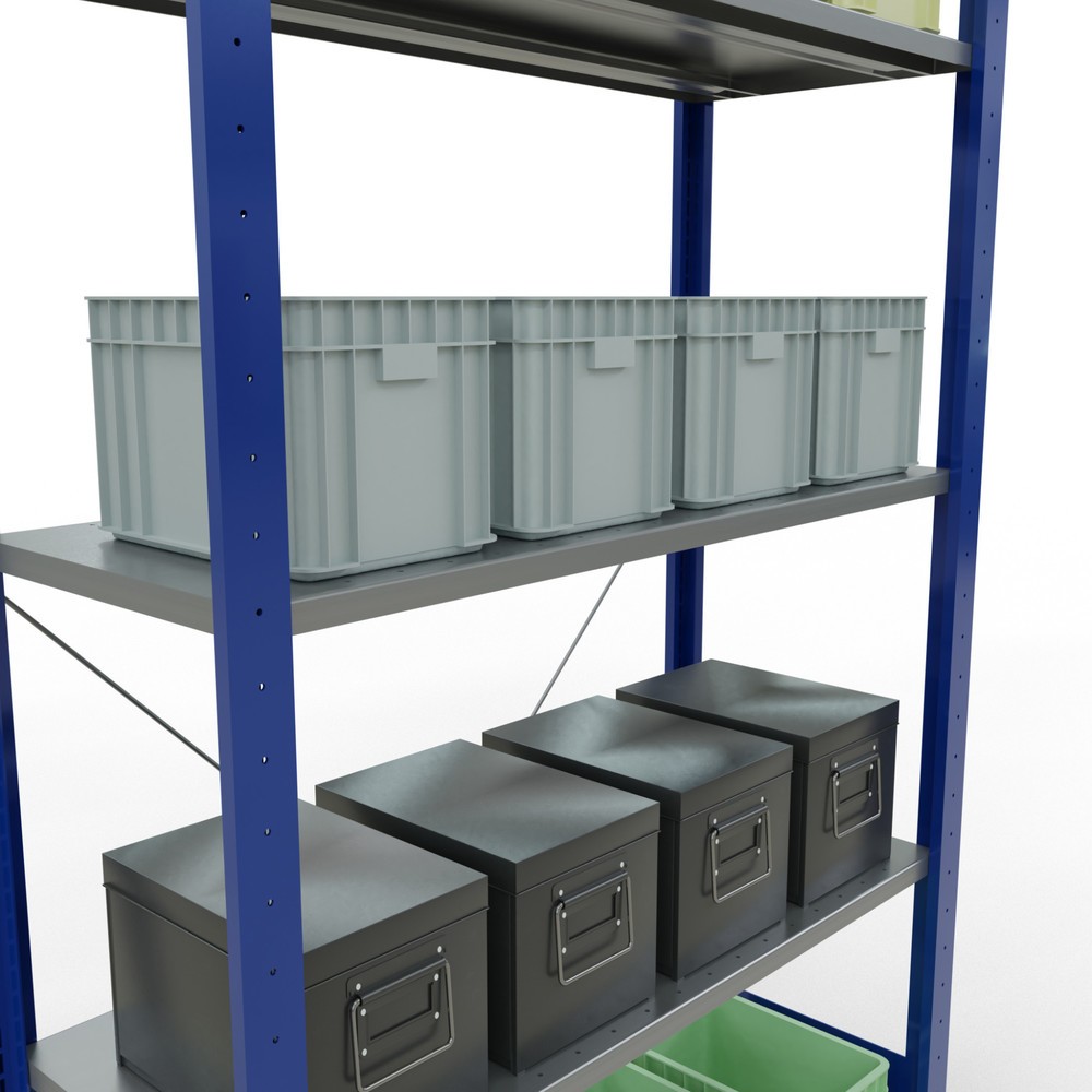 Productafbeelding nr. 3: Legbordstelling SCHULTE, gentiaanblauw / verzinkt, met 5 legborden van plaatstaal, vaklast 150 kg, hxbxd 2.000 x 1.060 x 436 mm